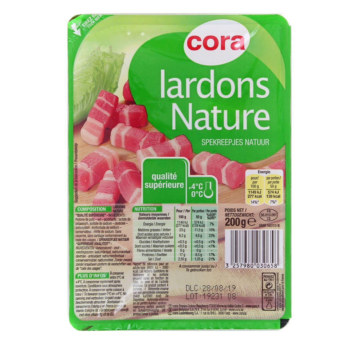 Livraison à domicile Cora Lardons nature, 200g