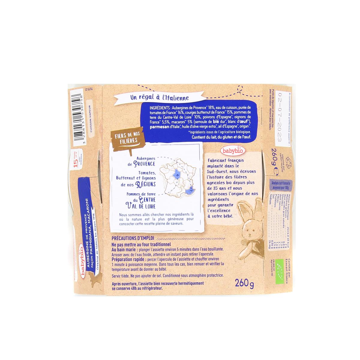 3288131530758 - Babybio - Aubergines de Provence façon Parmigiana et Macaroni Bio Assiette Bébé Dès 15 mois