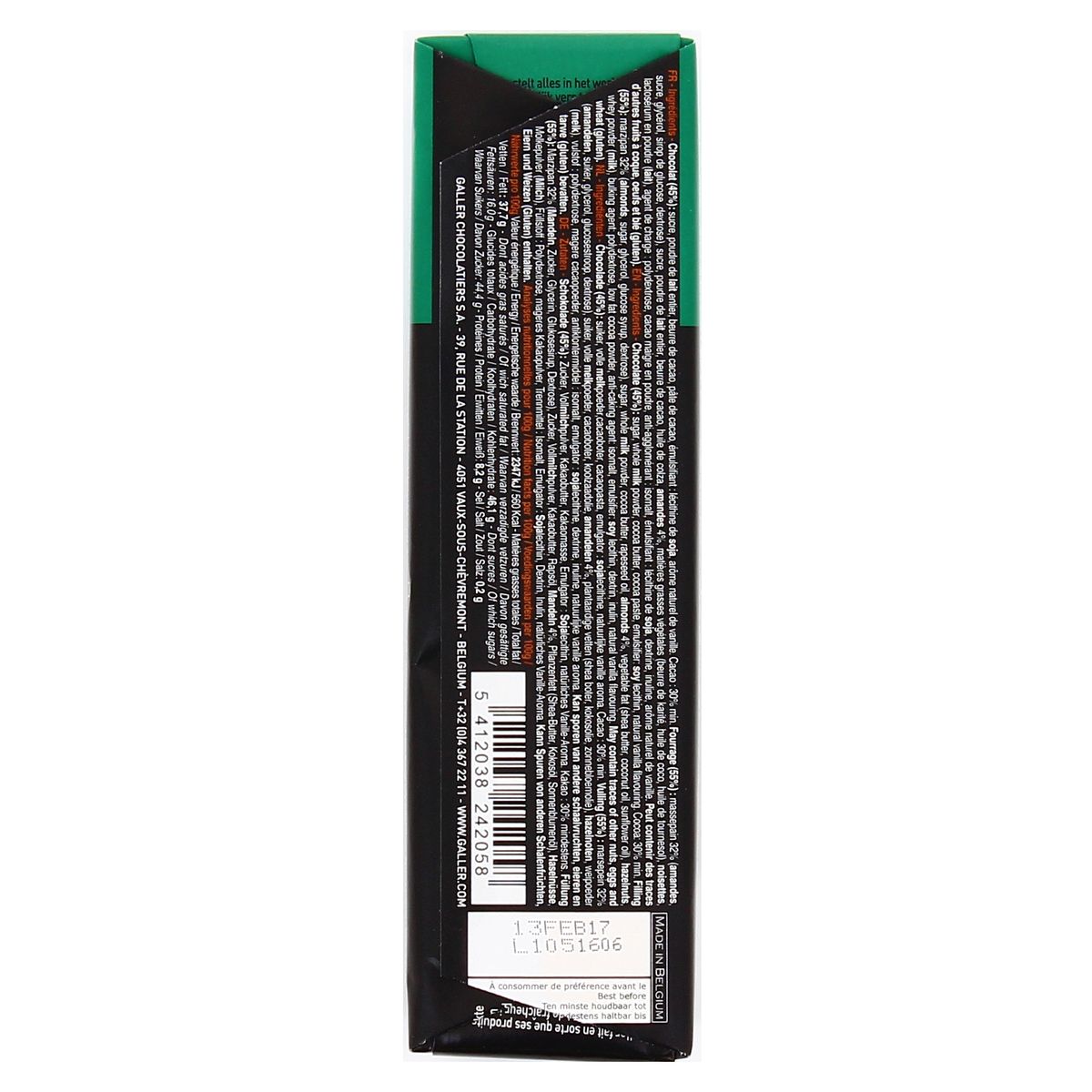 5412038385021 - Galler - Bâton de chocolat au lait massepain 30%