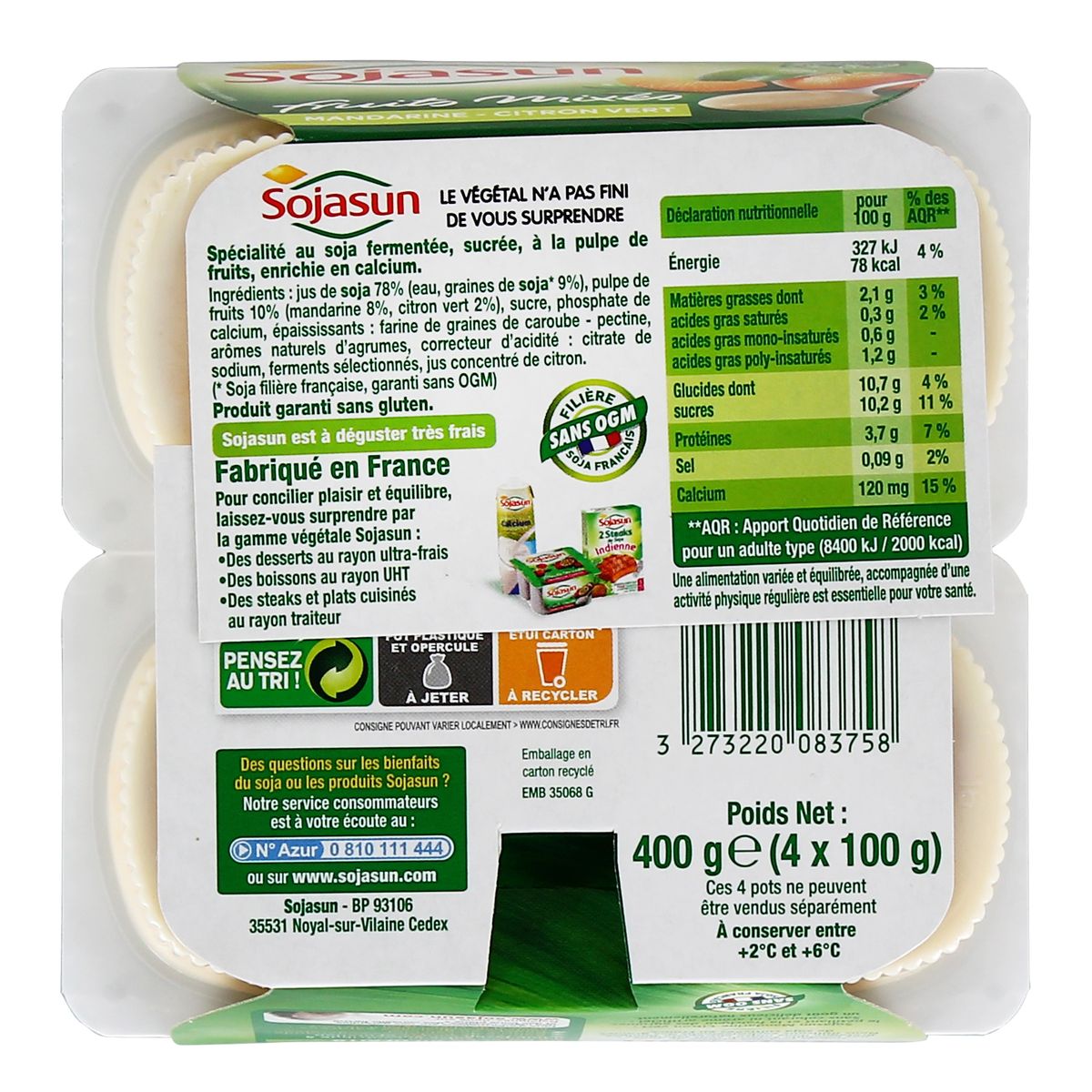 3273220083758 - Sojasun - Spécialité Soja mandarine citron vert