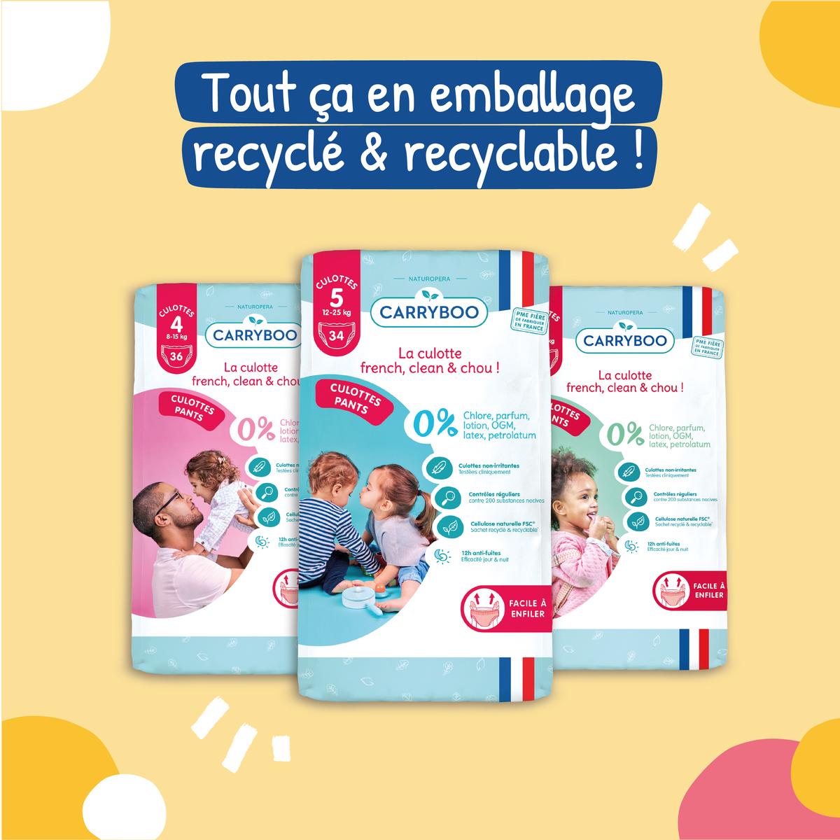 3760001769258 - Carryboo Nature - Couches Culottes Ecologiques T5 -12/18 Kg Non-irritantes Jumbo