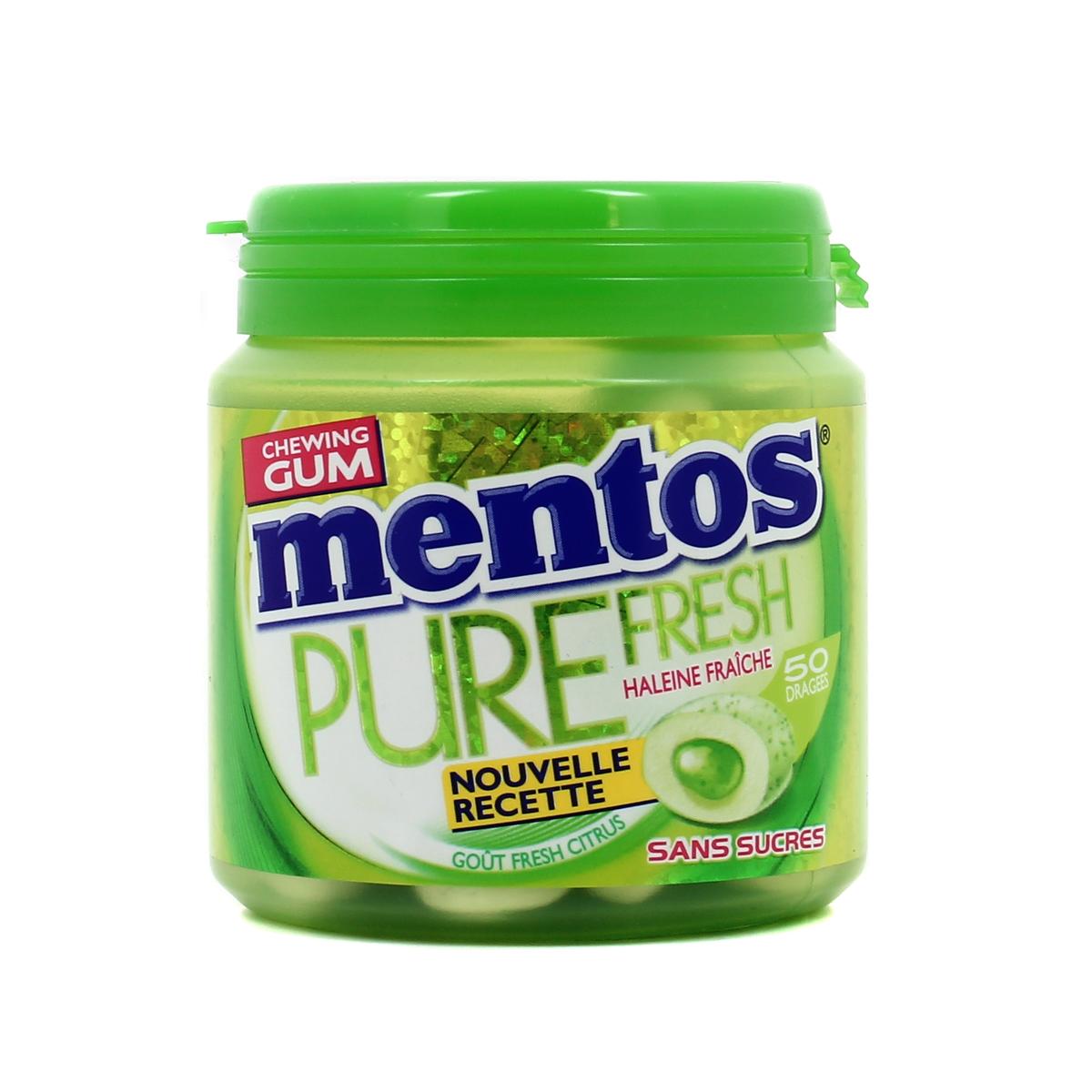 Chewing-gum sans sucre pure fresh goût citrus , Mentos ( 50 dragées)