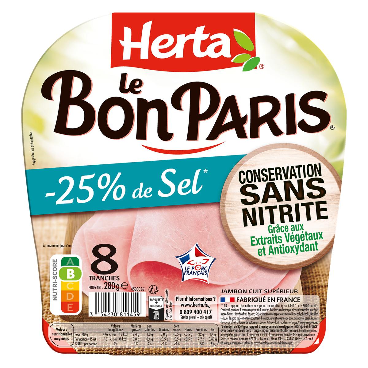 3154230811459 - Herta - Jambon le Bon Paris Taux de Sel Réduit*, Conservation Sans Nitrite