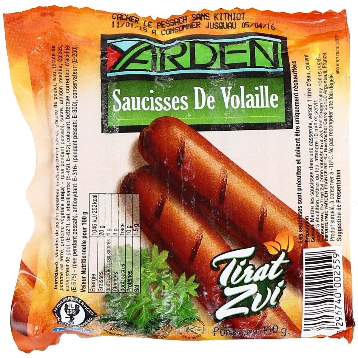 3296740002559 - Yarden - Saucisses de volaille