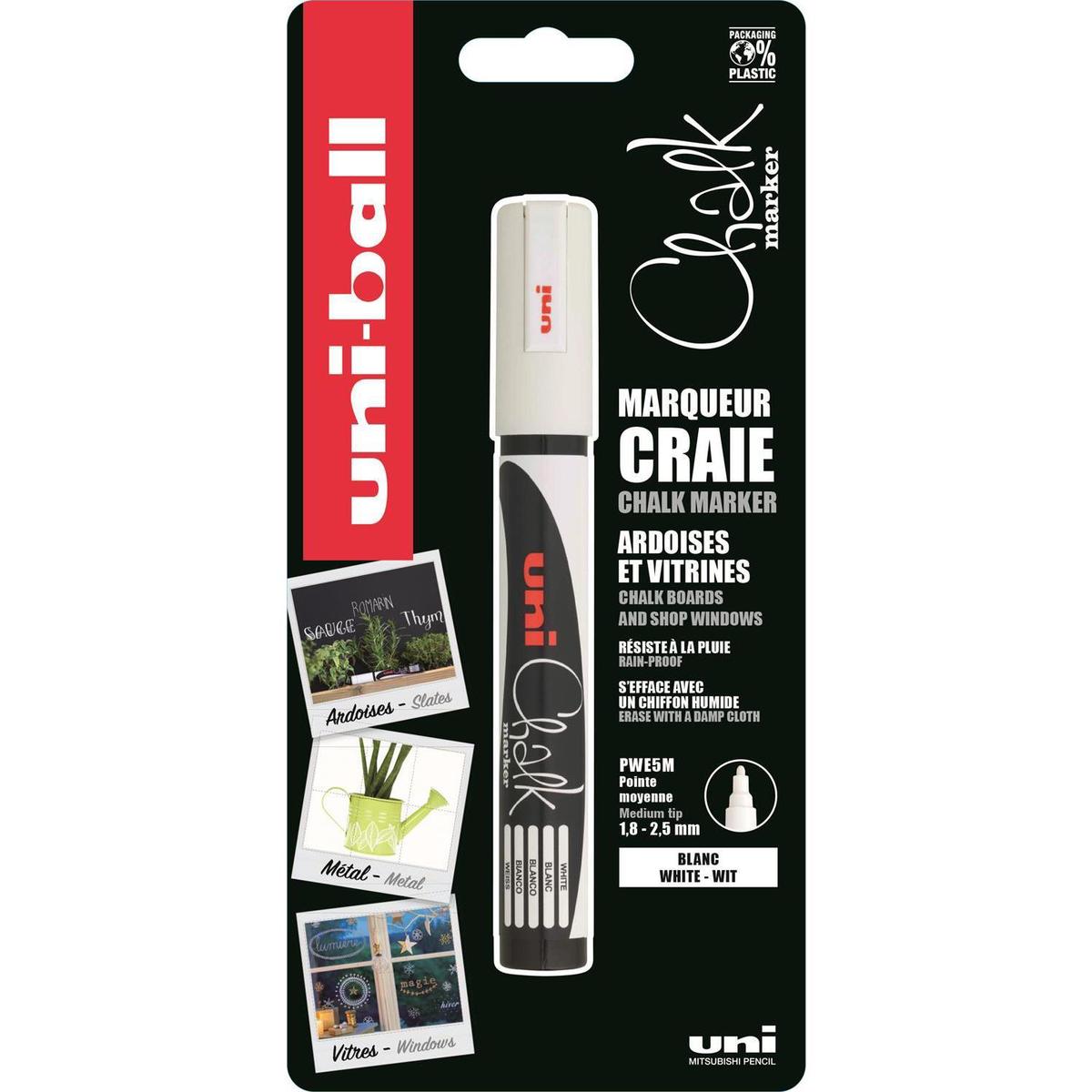 3296280045559 - Uniball - Marqueur craie, pointe large blanc