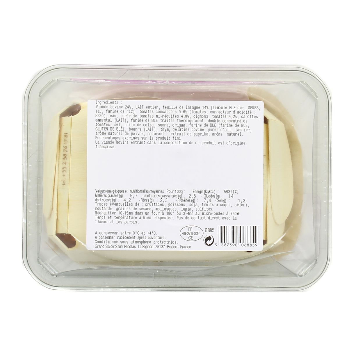 3287390068859 - Instant Traiteur - Lasagne à la Bolognaise