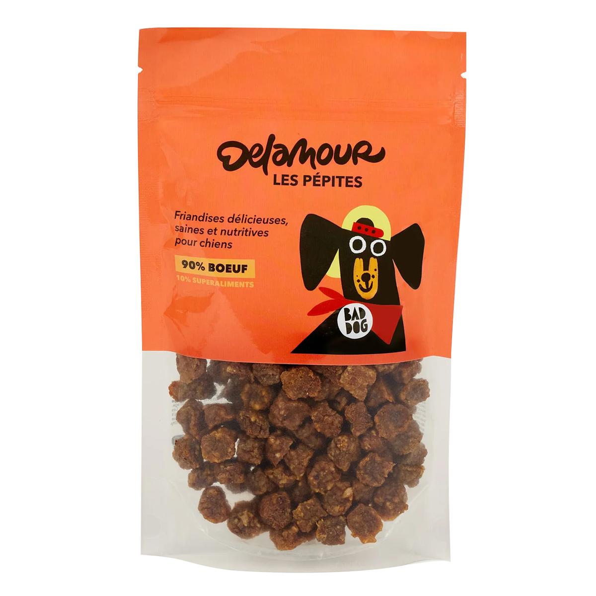 3760407550160 - Delamour - Sachet Pépites Bouchées Boeuf Framboise Friandise Récompense pour chien