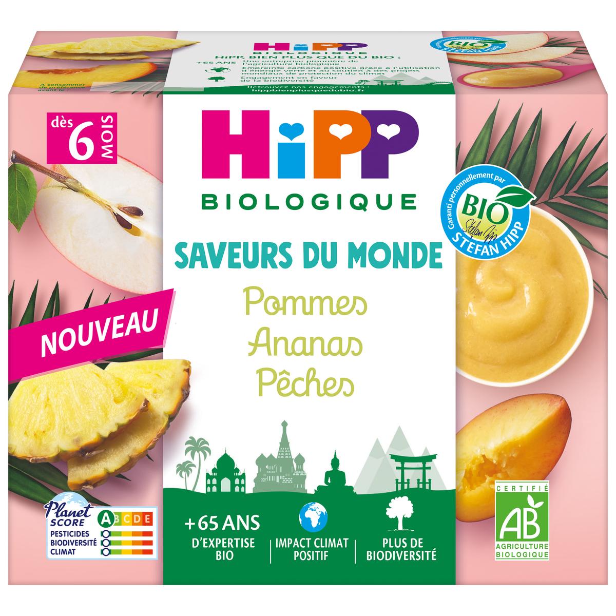 4062300445260 - Hipp - Saveurs du Monde - Pommes Ananas Pêches Bio Coupelle Bébé Dès 6 mois