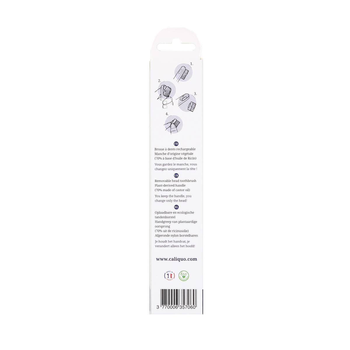 3770006357060 - Caliquo - Brosse à dent écologique à tête rechargable bleu médium
