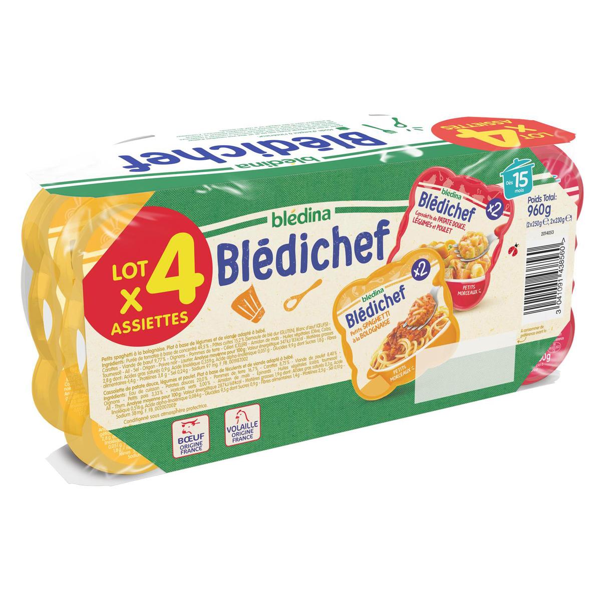 Blédina - Blédi'chef Cassolette Patate Douce Legumes Poulet / Spaghetti  Bolognaise Assiette Bébé Dès 15 mois