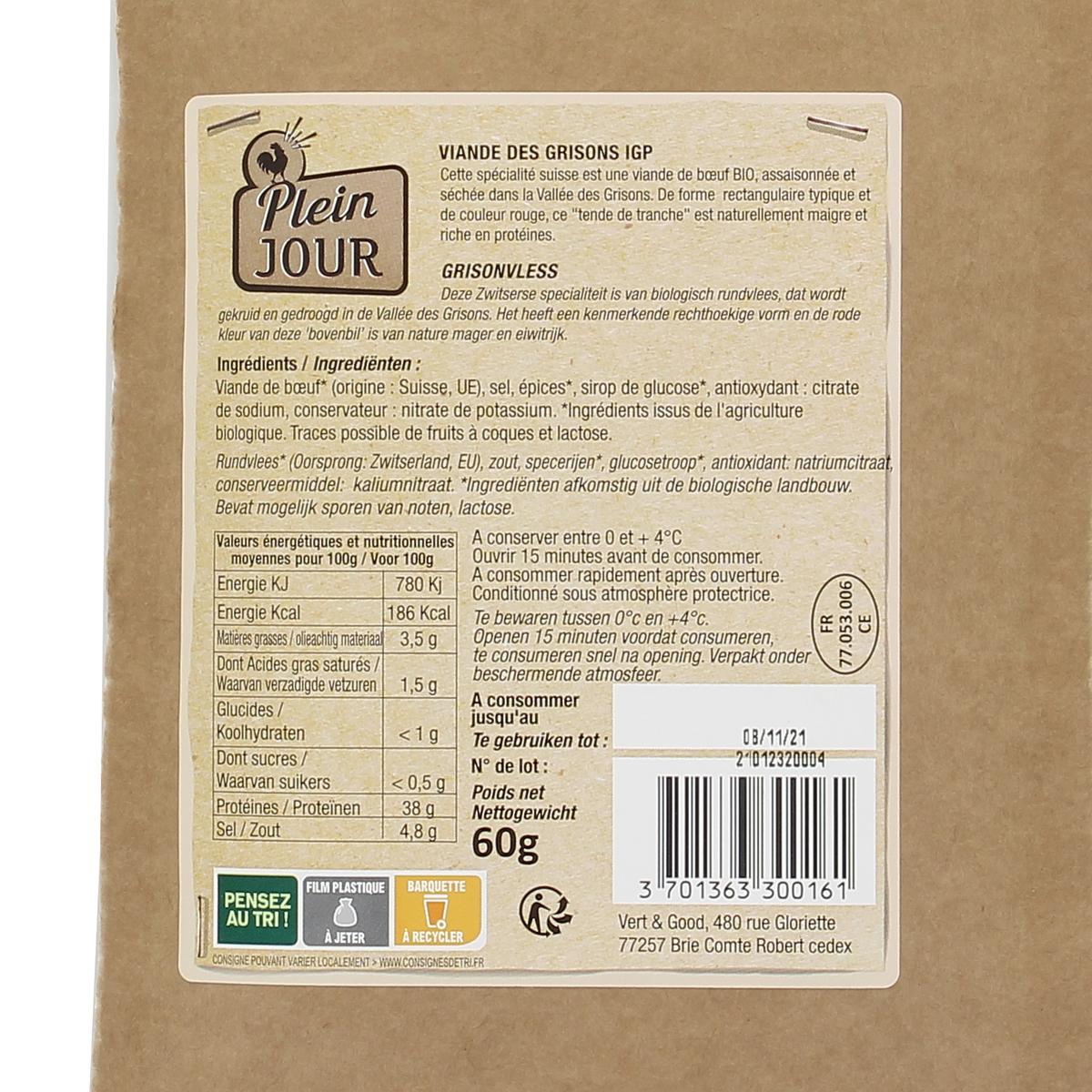 3701363300161 - Plein Jour - Viande des Grisons IGP Bio