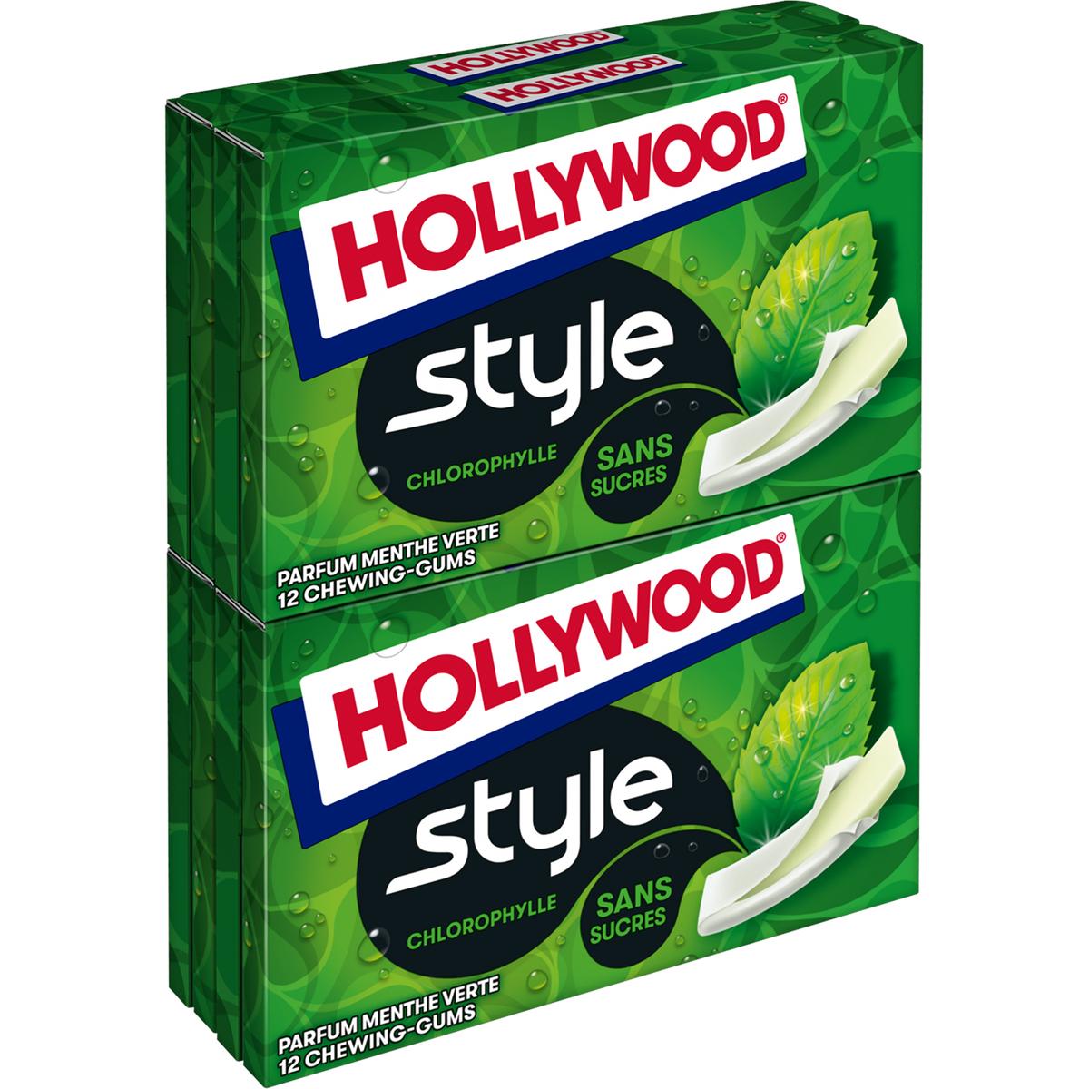 Hollywood Chewinggum sans sucres avec édulcorants Parfum menthe verte.
