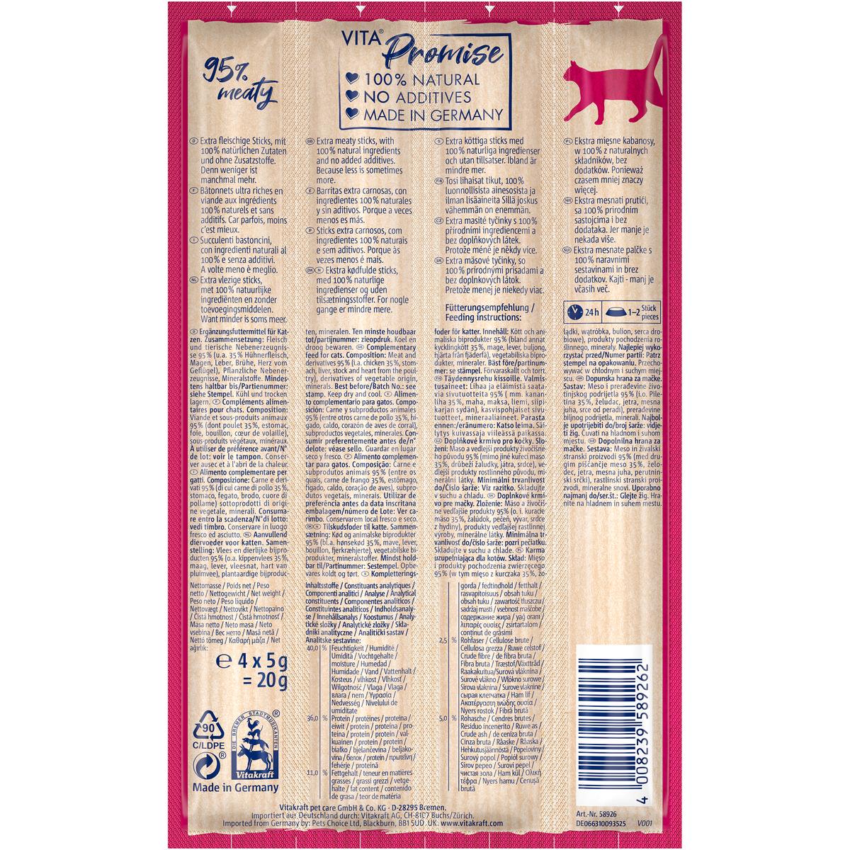 4008239589262 - Vitakraft VitaNaturals - Bâtonnets Poulet - Friandise pour chat