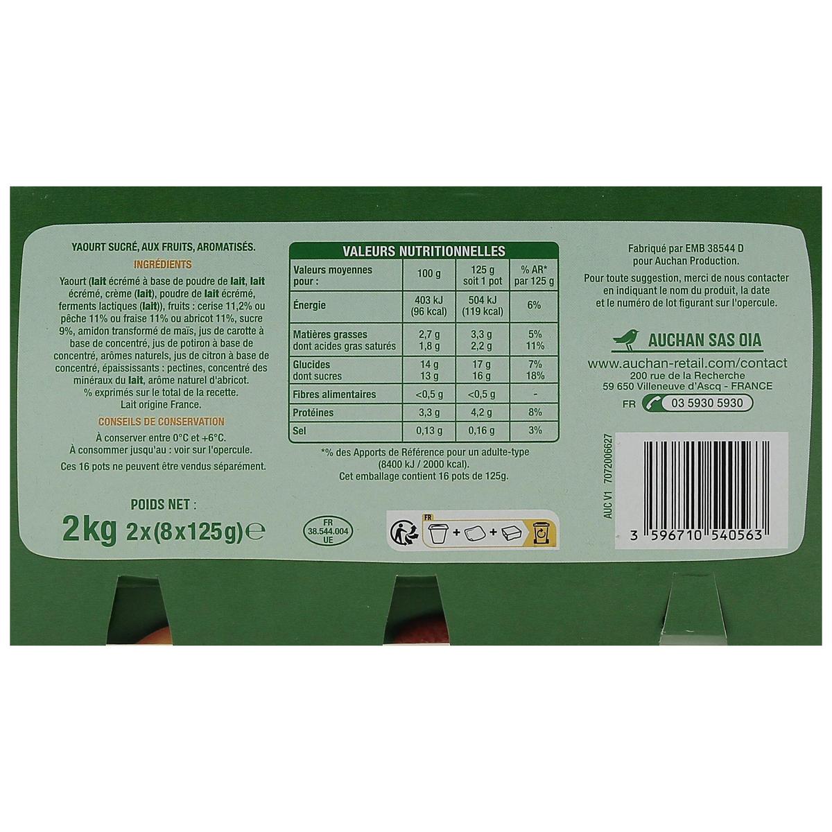 3596710540563 - Auchan - Yaourt aux fruits abricot pêche fraise cerise avec morceaux