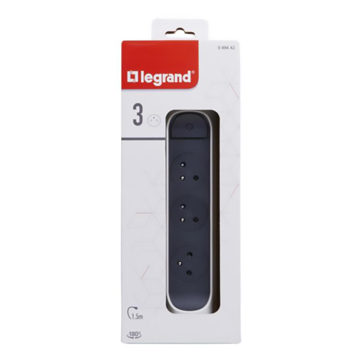 3414971943063 - Legrand - Rallonge multiprise rotative 3 prises - blanc et gris foncé