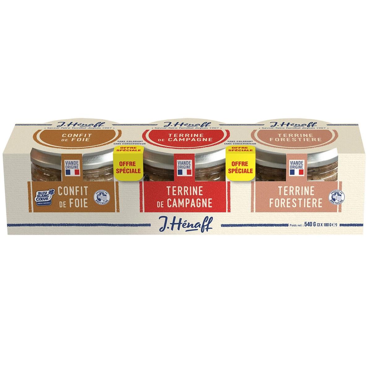 3537580701364 - Henaff - Trio de terrines - Campagne, Forestière et confit de Foie