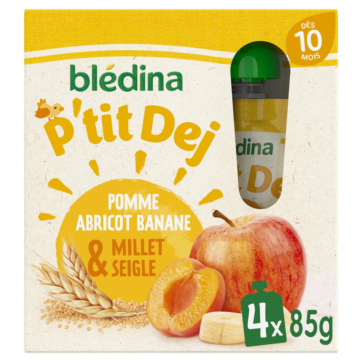3041092002364 - Blédina - P'iti Déj- Pomme Abricot Banane Seigle et Millet Gourde Bébé Dès 10 mois