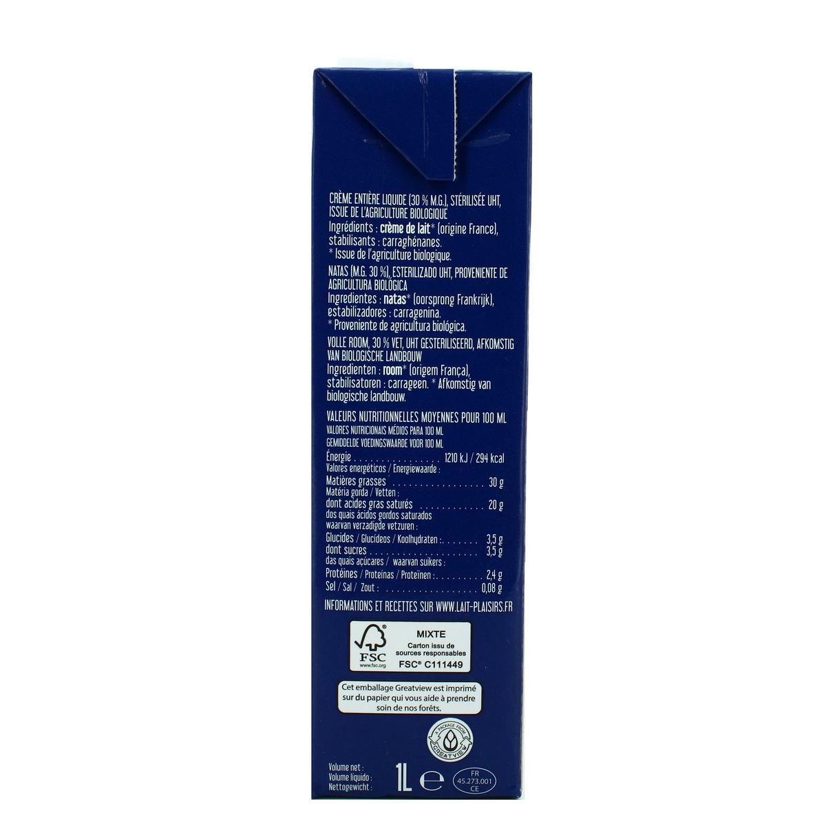 3760099532864 - Lait Plaisirs - Crème entière liquide bio UHT