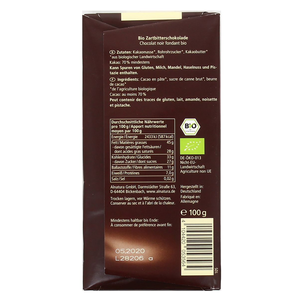 4104420222472 - Alnatura - Chocolat noir fondant bio 70% cacao