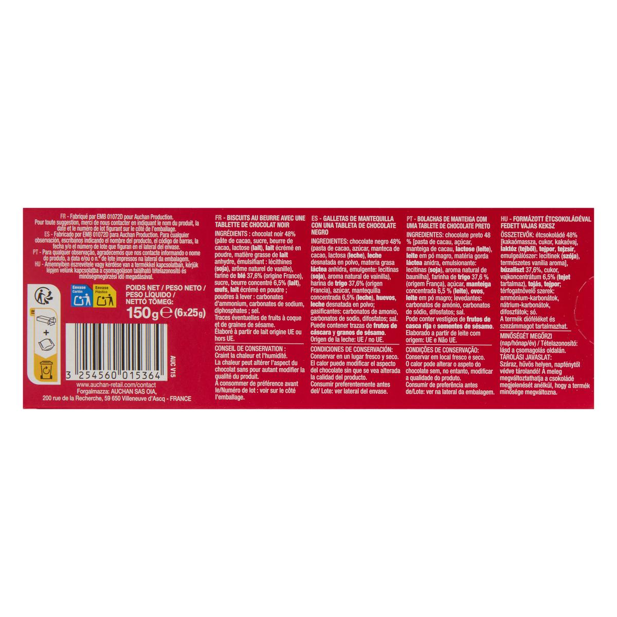 3254560015364 - Auchan - Petits beurre avec tablette de chocolat noir 