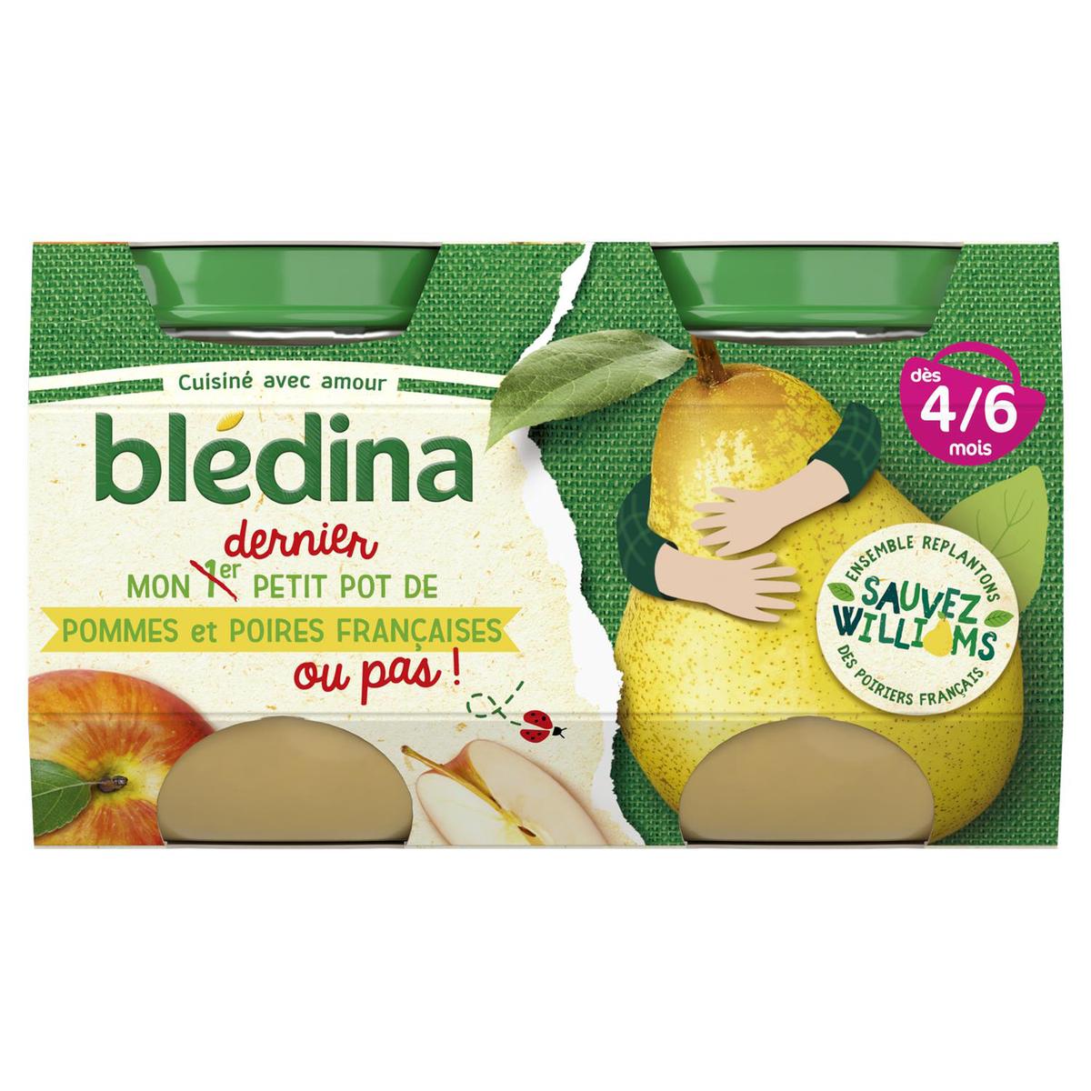 BLEDINA Petits pots Pommes et bananes - 4x130 g - Dès 4/6 mois