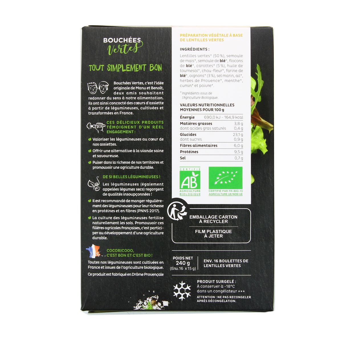 3760257090465 - Bouchées Vertes - Boulettes bio lentilles vertes carottes oignons