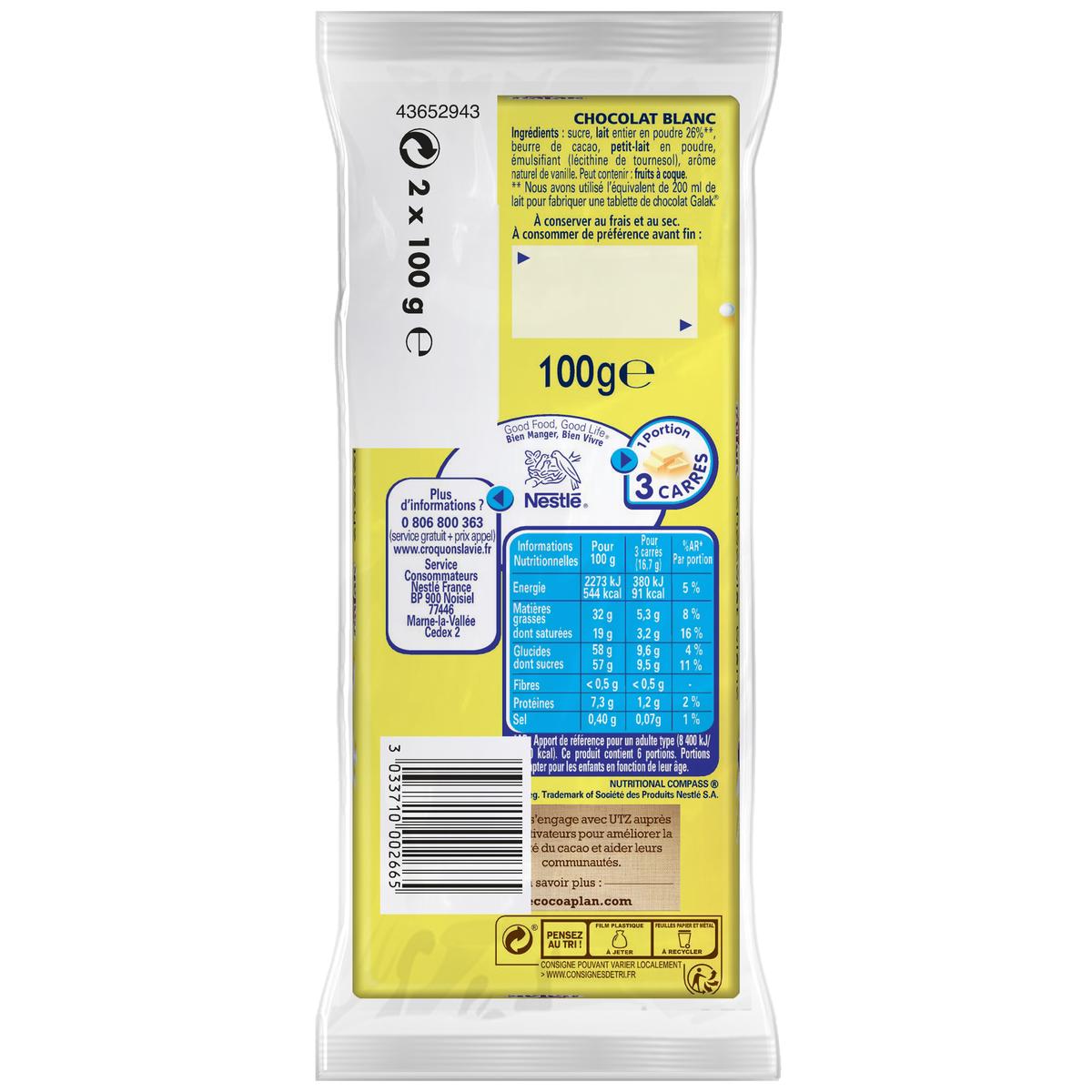 GALAK Chocolat Blanc Tablette 100g - Nestlé - 100 g