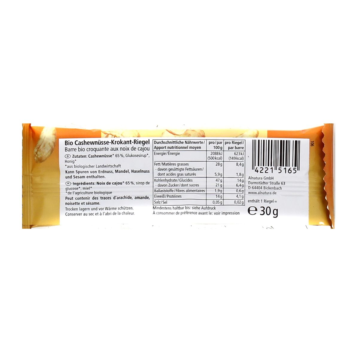 0000042215165 - Alnatura - Barre Croquant au noix de cajou Bio