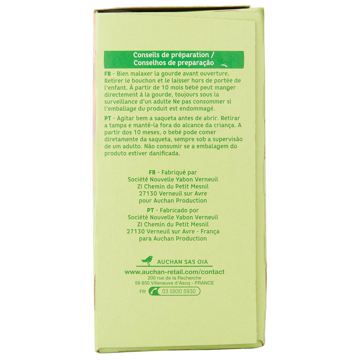 3596710477265 - Auchan Baby Bio - Dessert lacté Brassé Pomme Banane  Bio Gourde Bébé dès 10 mois