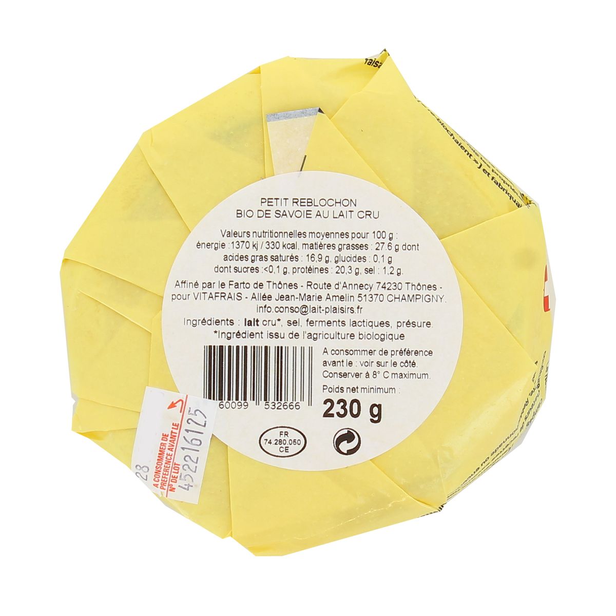 3760099532666 - Lait Plaisirs - Petit Reblochon bio au lait cru