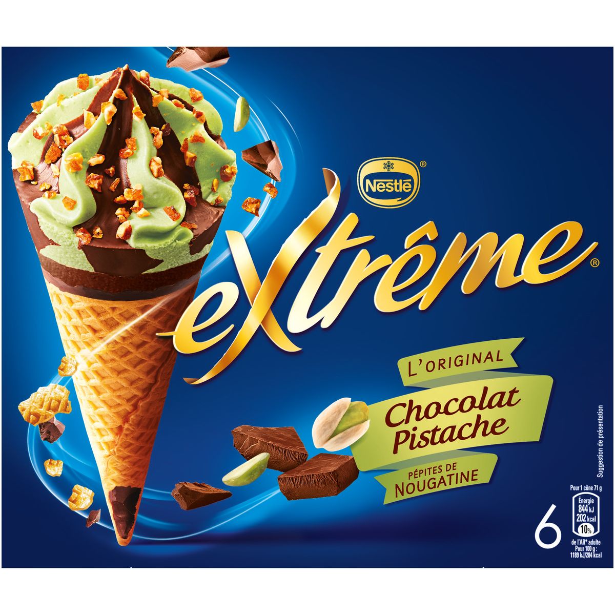 Extrême 6 cônes glacés chocolat et pistache et Pépites de Nougatine