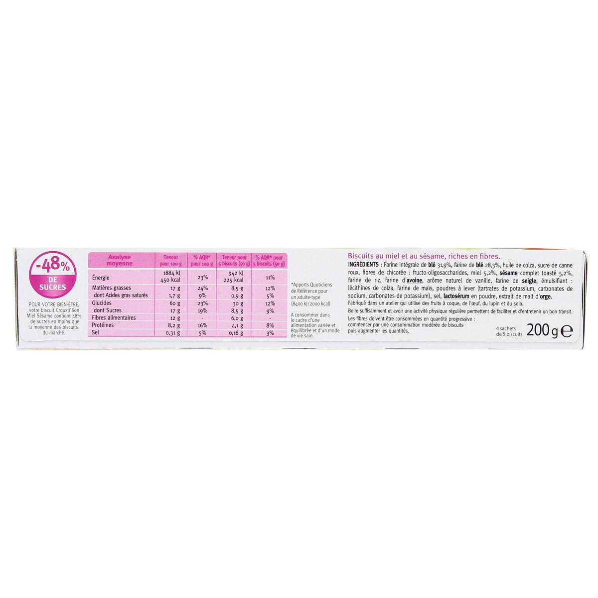 3175681026766 - Gerblé Fibres - 20 Biscuits Crousti'Son miel sésame -46% de sucres en moins