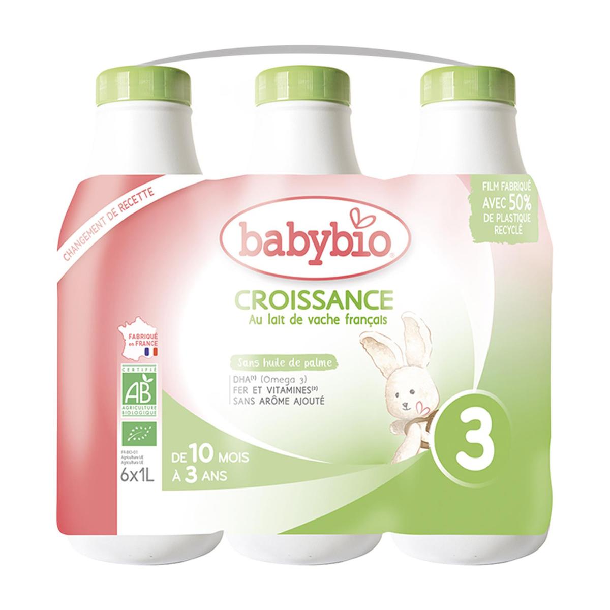 Achat Babybio Lait de Croissance Bio 3 Liquide Bébé Dès 10 Mois, 6x1L