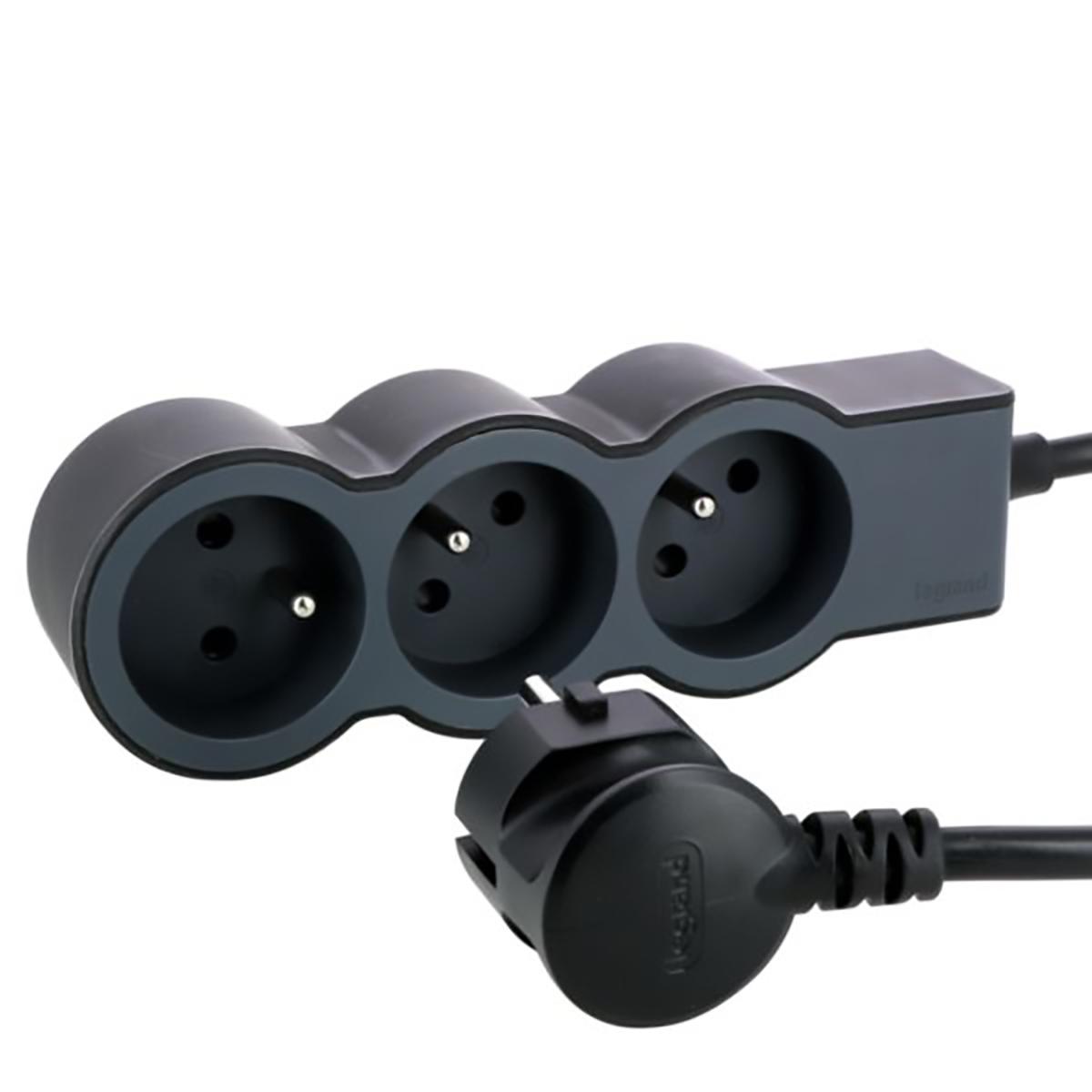 3414971943667 - Legrand - Rallonge multiprise extra-plate 3 prises - noir et gris foncé