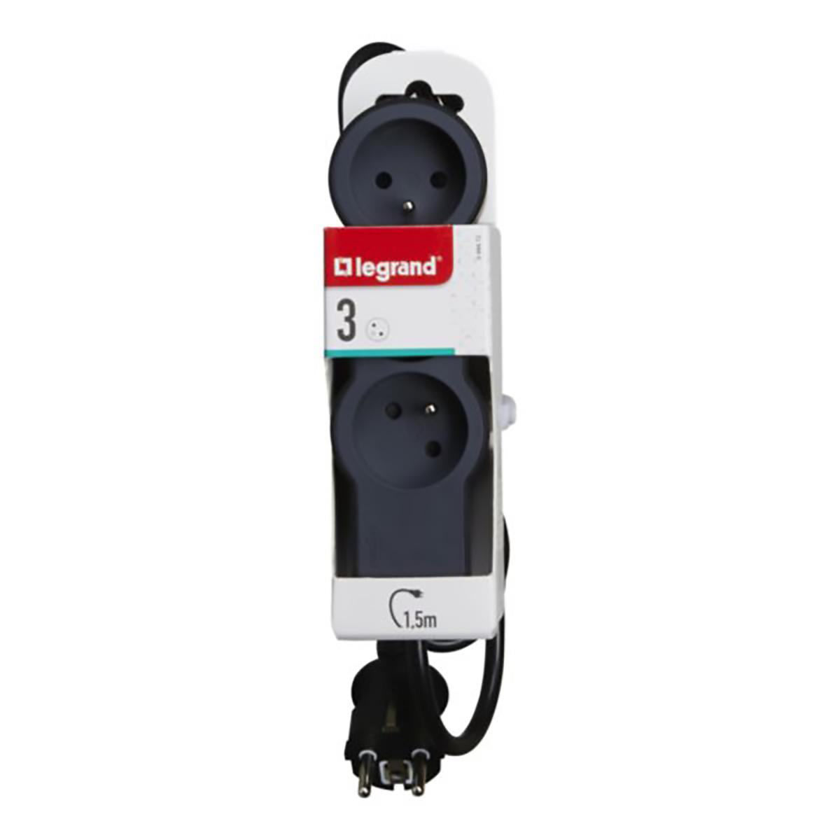 3414971943667 - Legrand - Rallonge multiprise extra-plate 3 prises - noir et gris foncé