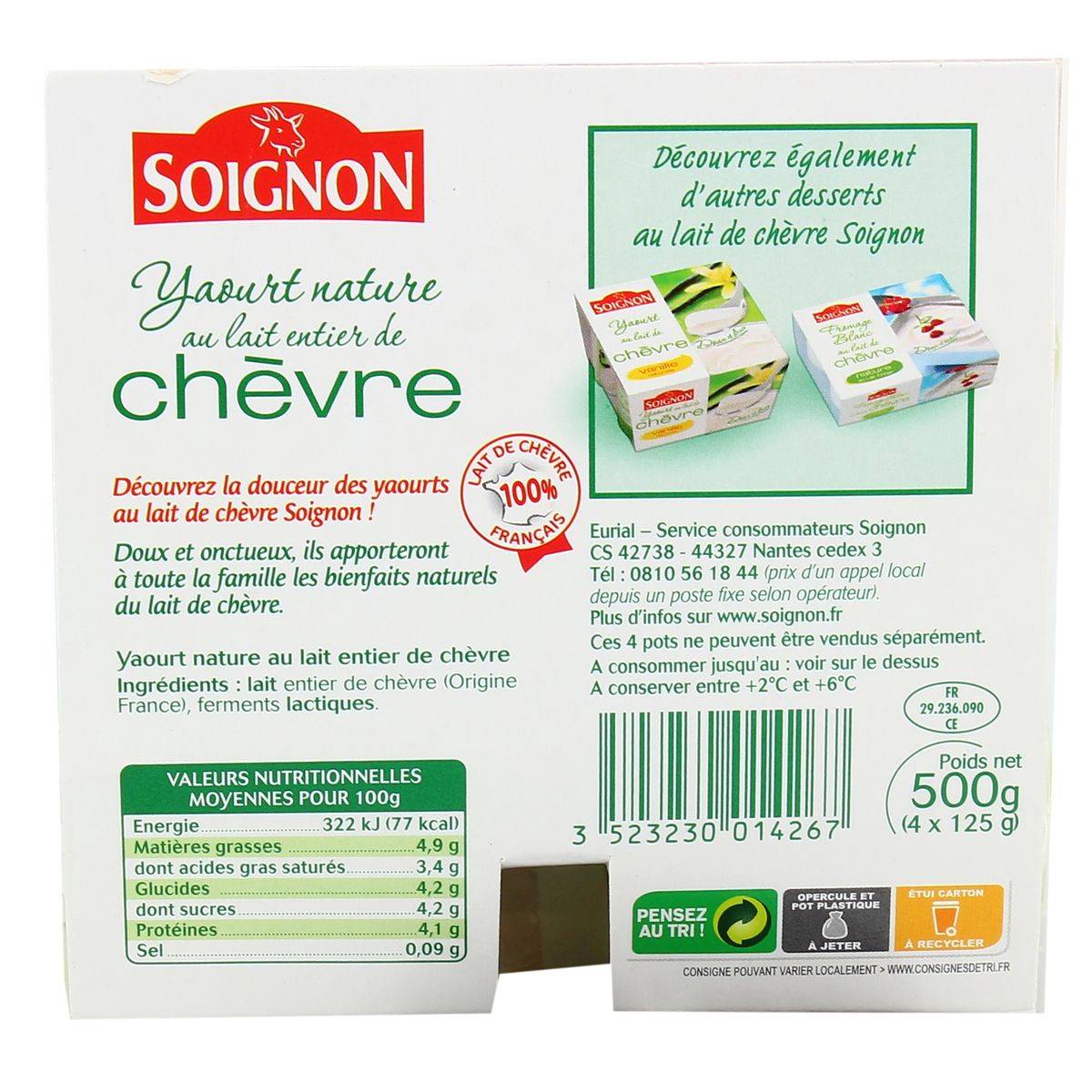 Livraison A Domicile Soignon Yaourt Au Lait De Chevre 4x125g