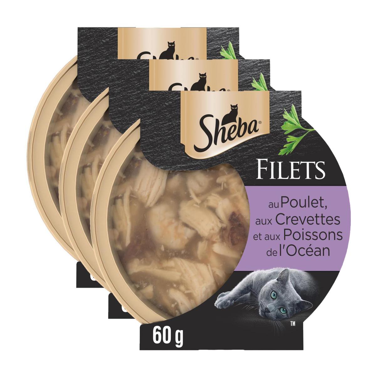 2050000395567 - Sheba - Filets - Barquette Poulet, Crevettes et Poissons de l'Océan pour chat adulte
