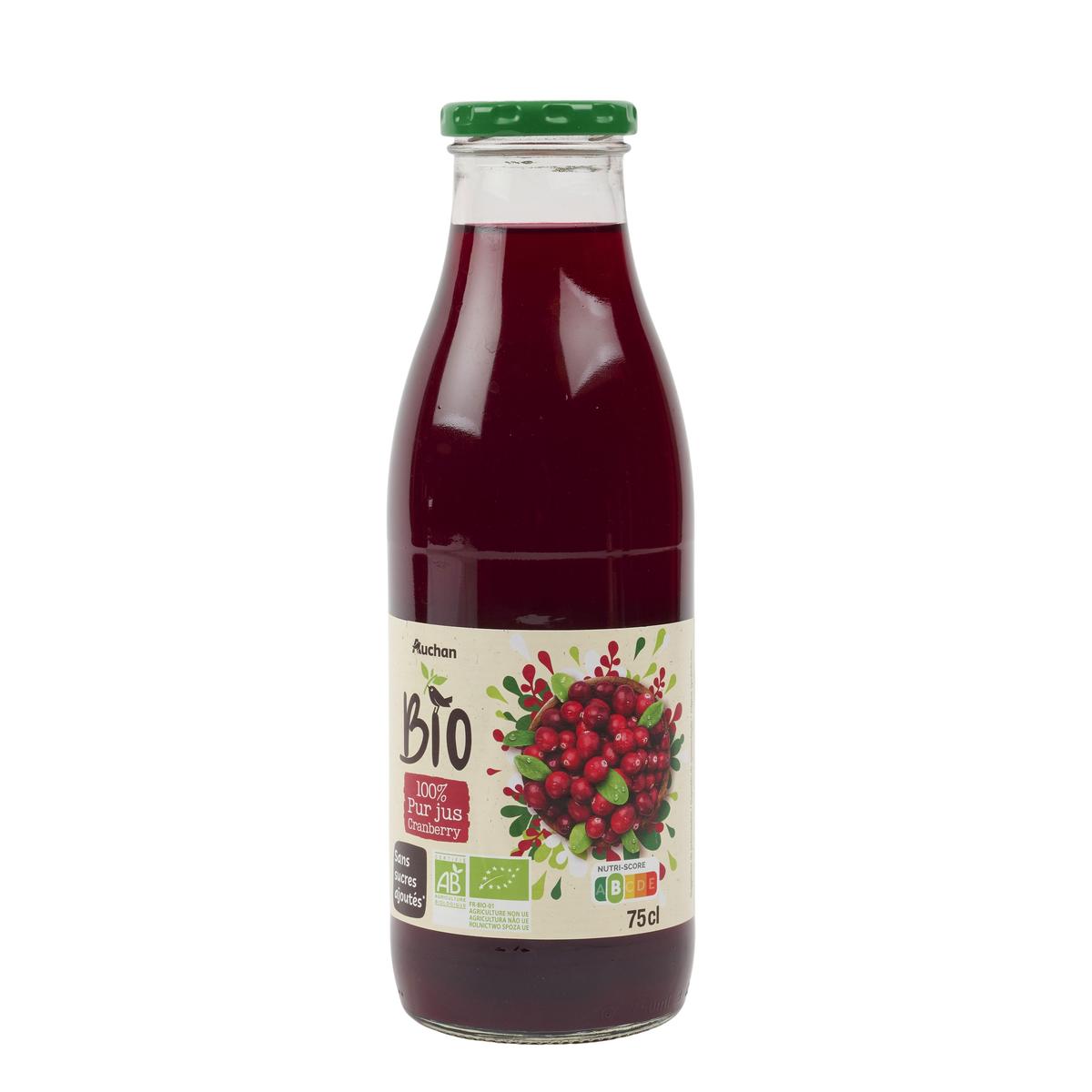 3596710487967 - Auchan BIO - Pur jus cranberry bio sans sucres ajoutés