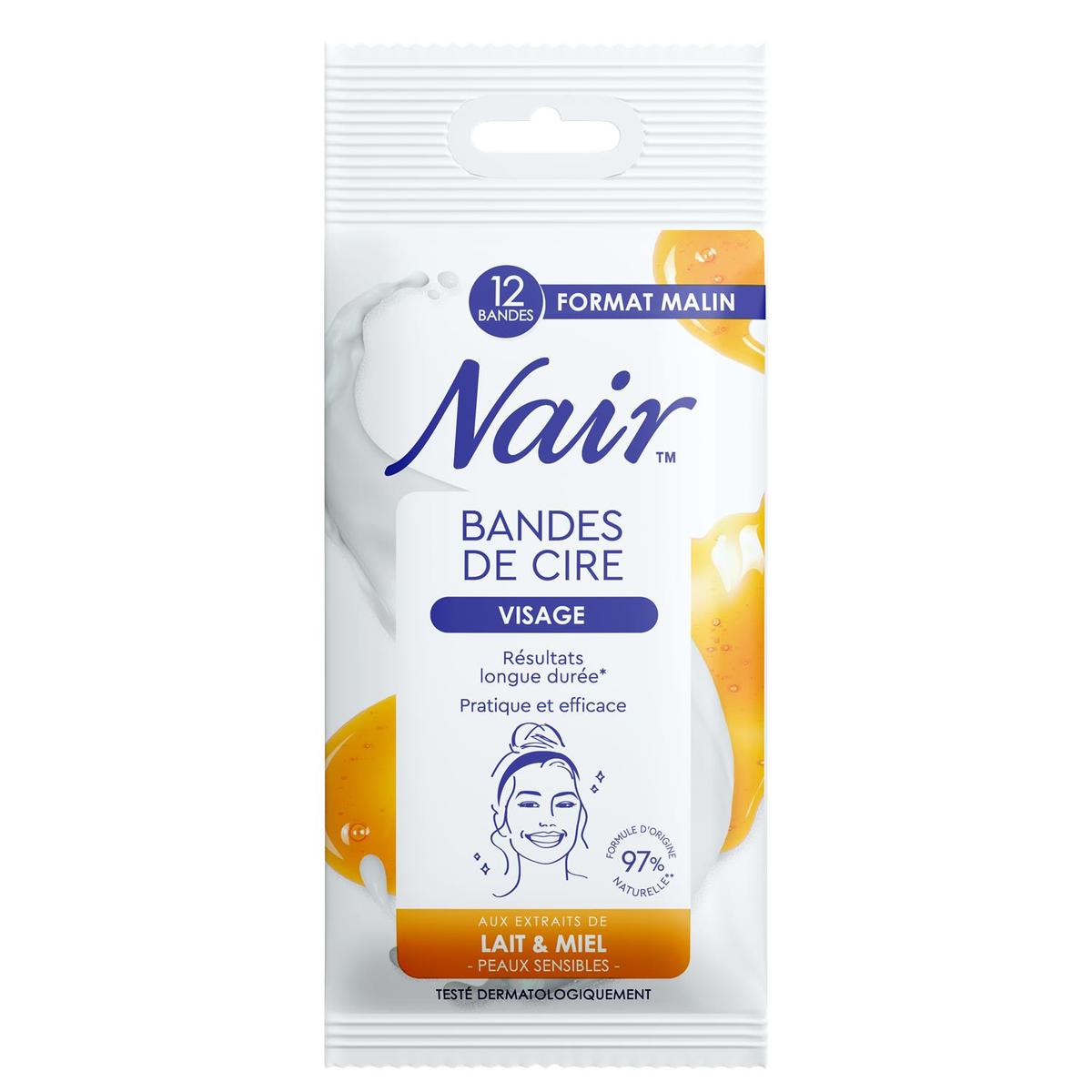 3331300002768 - Nair - Bande de cire visage à l'extrait de lait et miel pour peaux sensibles