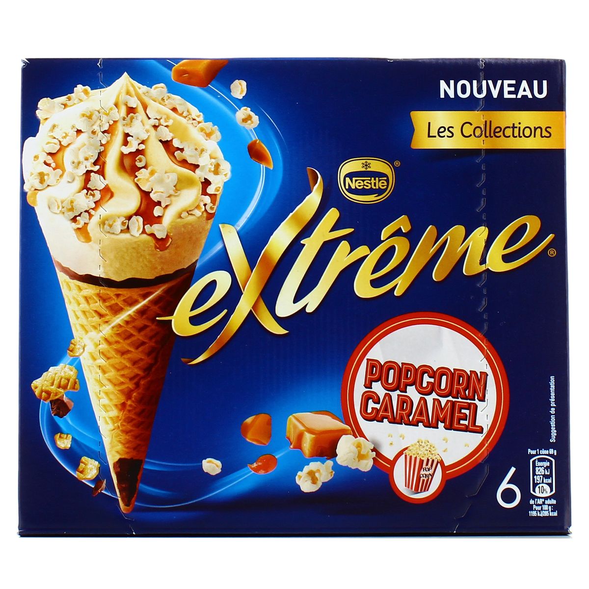 7613036834568 - Extrême - 6 Cônes glacés Pop Corn Caramel