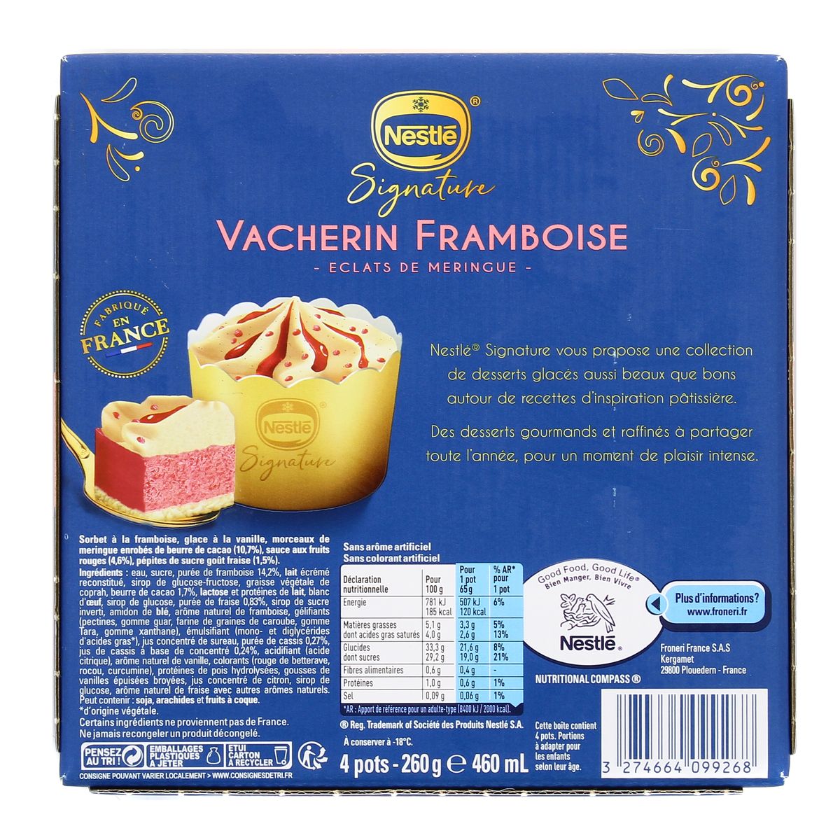 3274664099268 - Nestlé Signature - 4 Coupes glacées Vacherin Framboise et éclats de meringue 4x110ml