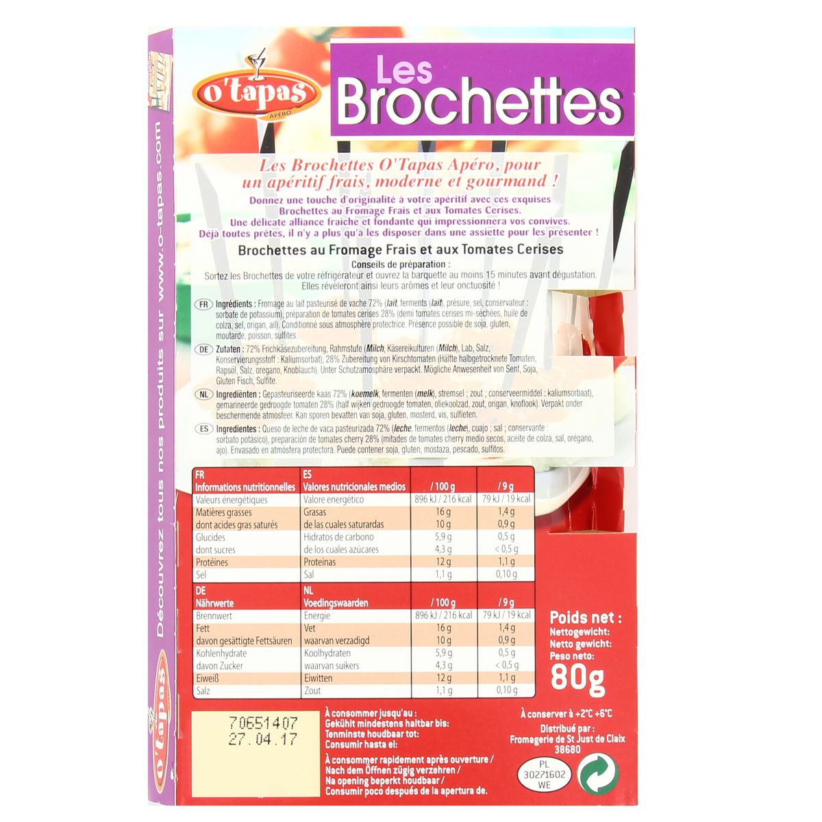 3760112650469 - O'Tapas - 9 Brochettes de fromage tomate marinée