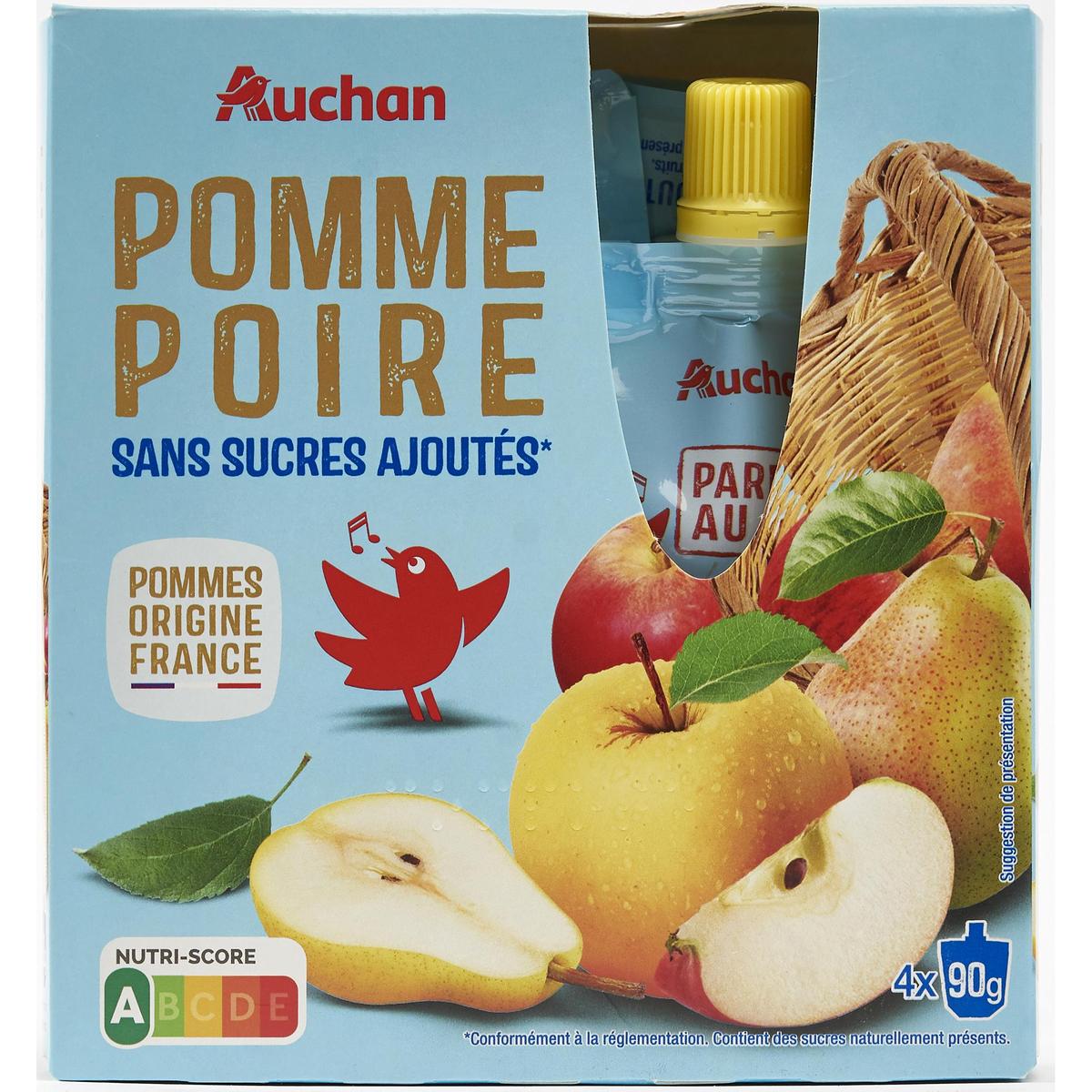 3596710492169 - Auchan - Gourdes purée de pomme poire allégées en sucres sans conservateur