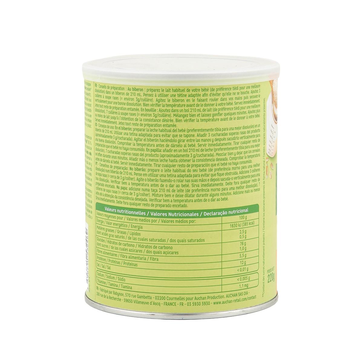 3596710532469 - Auchan Baby Bio - 3 céréales en poudre blé avoine seigle à la vanille Bio Bébé dès 6 mois