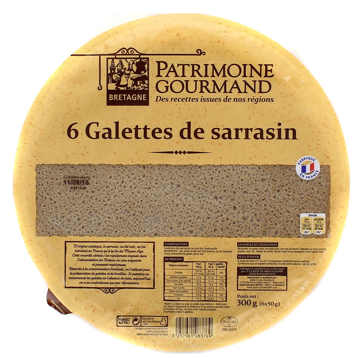 Achat / Vente Patrimoine Gourmand 6 Galettes de sarrasin nature, 300g