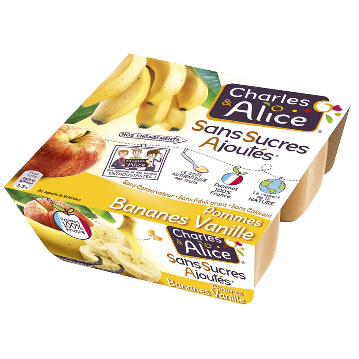 Achat Promotion Charles et Alice Dessert Pomme Banane et Vanille, 4x97g
