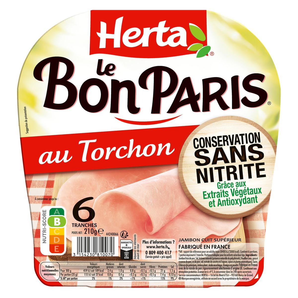 3154230810070 - Herta - Jambon au Torchon Le Bon Paris, Conservation Sans Nitrite