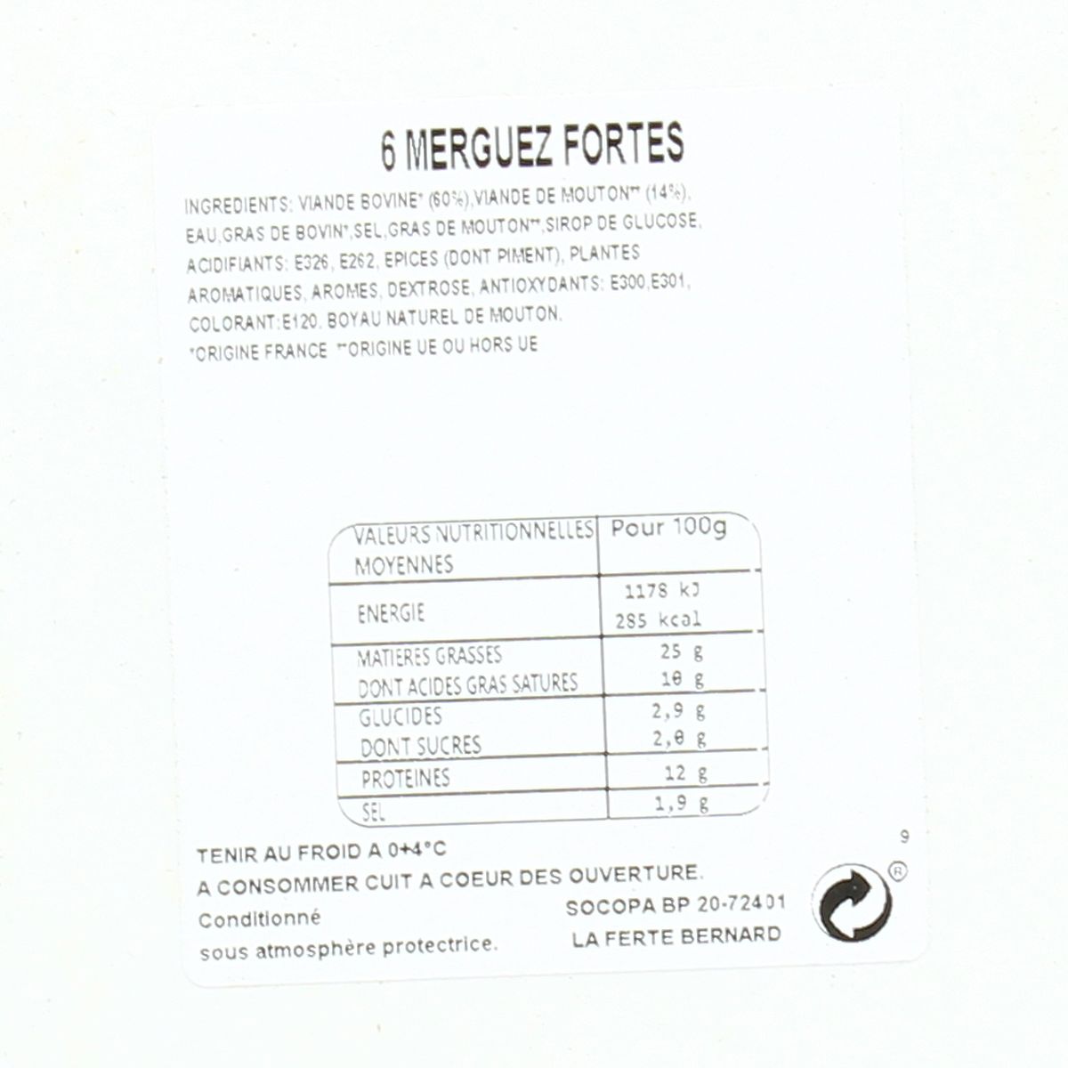 3039050643070 - Socopa - 6 Merguez fortes à la Marocaine 6x55g