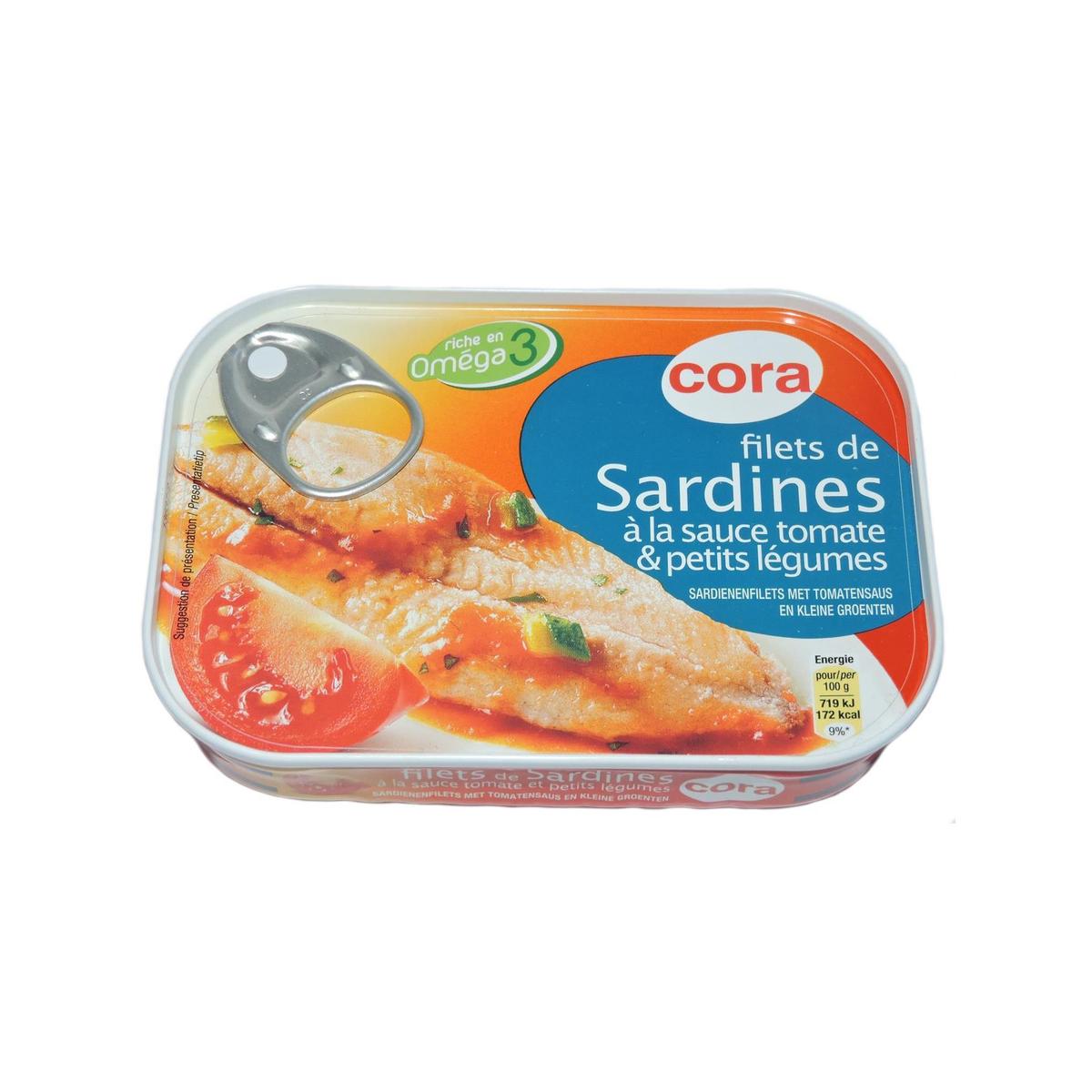 Achat Cora Filets de Sardines à la Sauce Tomate et Petits Légumes, 100g