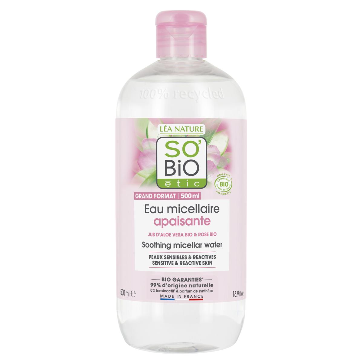 3517360010572 - SO'BIO ETIC - Eau micellaire apaisante, jus d'Aloe vera bio équitable, peaux sensibles à réactives